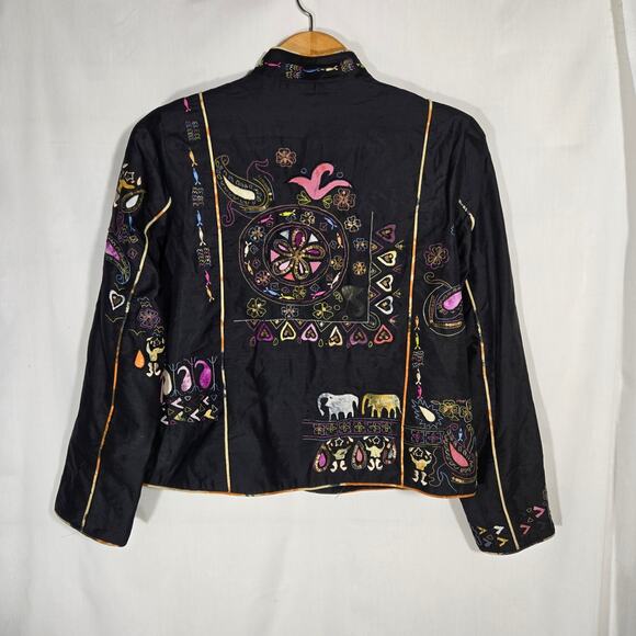 Vtg AnageToo Silk Embroidered Jacket Medium Hippie Bohemian Unique Witchy India - Picture 7 of 8